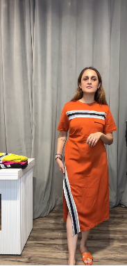Designer Striped Elegance Cotton Lycra Round Neck Dress